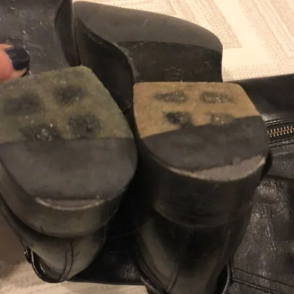 Tory Burch Tall Black Leather Boots w Silver Logo