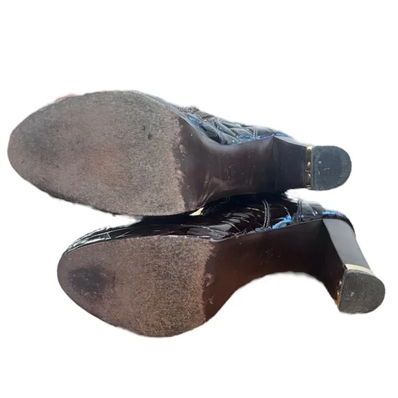 Tory Burch Virginia Patent Leather Croc Booties size 9 chocolate brown