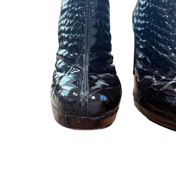 Tory Burch Virginia Patent Leather Croc Booties size 9 chocolate brown