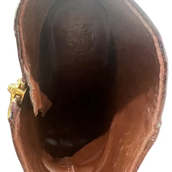 Tory Burch Virginia Patent Leather Croc Booties size 9 chocolate brown