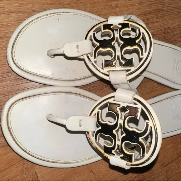 Tory Burch White and Gold Sandals size 9.5