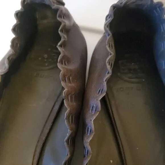 Tory Burch Womens Brown Leather Snake Print Slip On Ballet Flats Shoes Size 8B