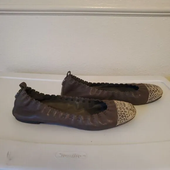 Tory Burch Womens Brown Leather Snake Print Slip On Ballet Flats Shoes Size 8B