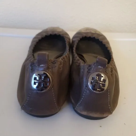 Tory Burch Womens Brown Leather Snake Print Slip On Ballet Flats Shoes Size 8B