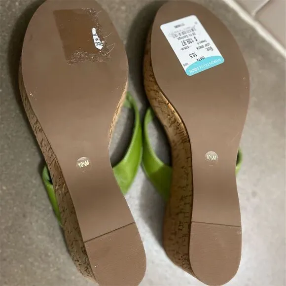 Tory Burch Women's Green Leather Thong Wedge Sandals Size 10.5 M