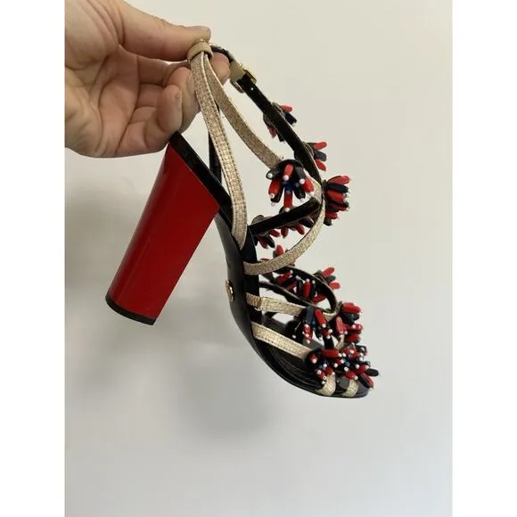 TORY BURCH Women's Multi Color Ambrosia Beaded Raffia Runway Sandals sz. 6.5 M
