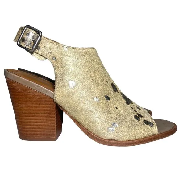 Trask Parker Women's Beige Slingback Open Toe Sandals Heels Size 8 M Calf Hair