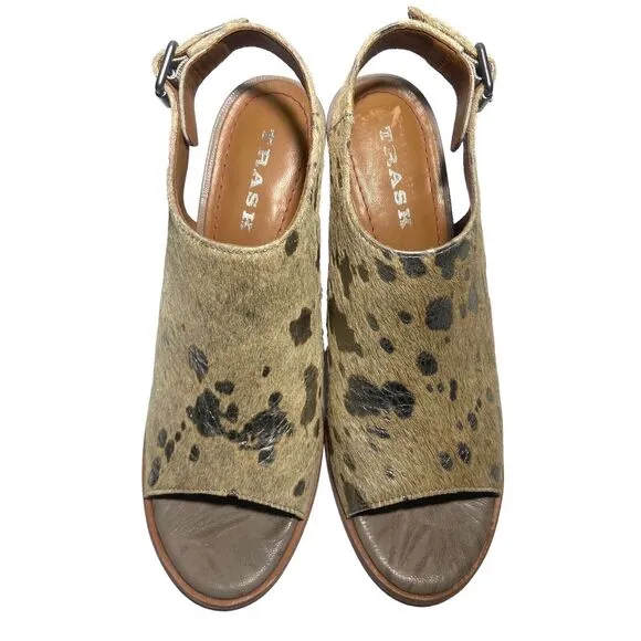 Trask Parker Women's Beige Slingback Open Toe Sandals Heels Size 8 M Calf Hair