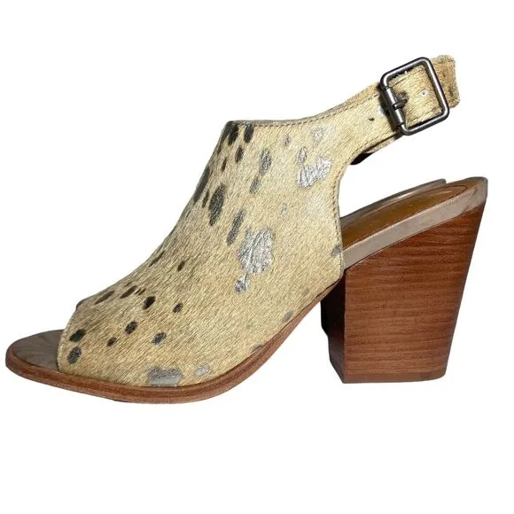Trask Parker Women's Beige Slingback Open Toe Sandals Heels Size 8 M Calf Hair