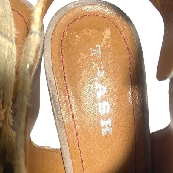 Trask Parker Women's Beige Slingback Open Toe Sandals Heels Size 8 M Calf Hair