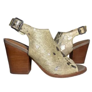 Trask Parker Women's Beige Slingback Open Toe Sandals Heels Size 8 M Calf Hair