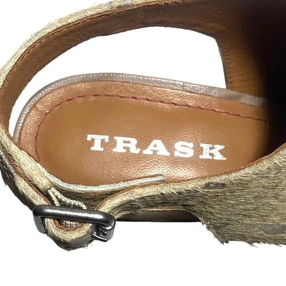Trask Parker Women's Beige Slingback Open Toe Sandals Heels Size 8 M Calf Hair