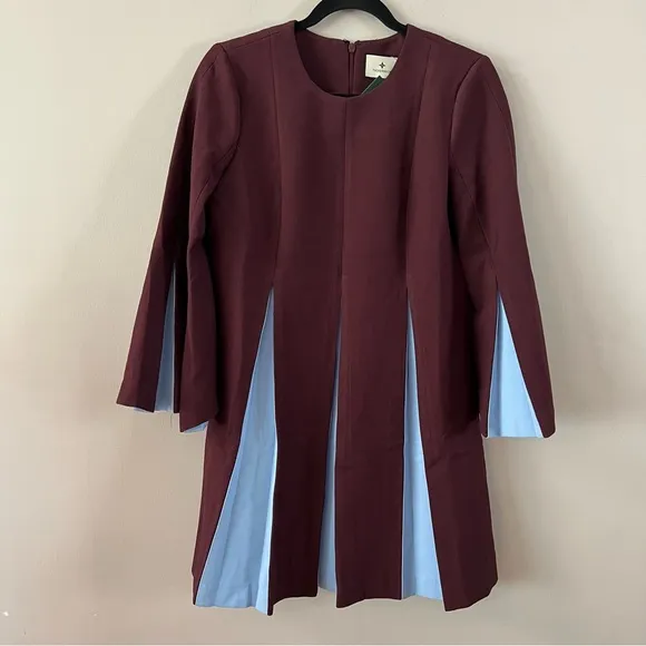 Tuckernuck Long sleeve griffiths a line dress Ladies small Merlot and sky blue