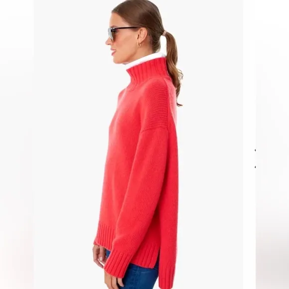 Tuckernuck Red Removable White CollarDickey Sweater Sz Medium Oversized Preppy