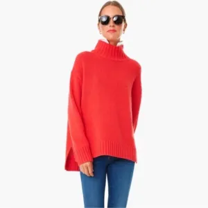 Tuckernuck Red Removable White CollarDickey Sweater Sz Medium Oversized Preppy