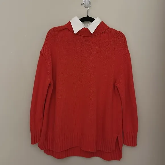 Tuckernuck Red Removable White CollarDickey Sweater Sz Medium Oversized Preppy