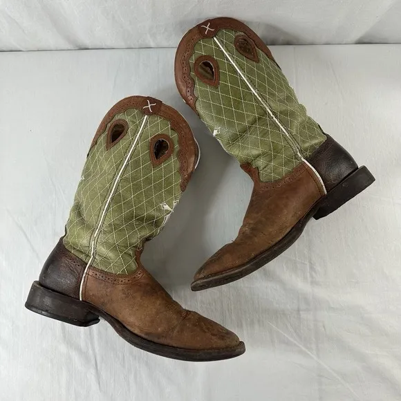 Twisted X Boots Men's Size 10.5 D Green And Brown Work Leather Faith Cross