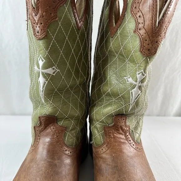 Twisted X Boots Men's Size 10.5 D Green And Brown Work Leather Faith Cross