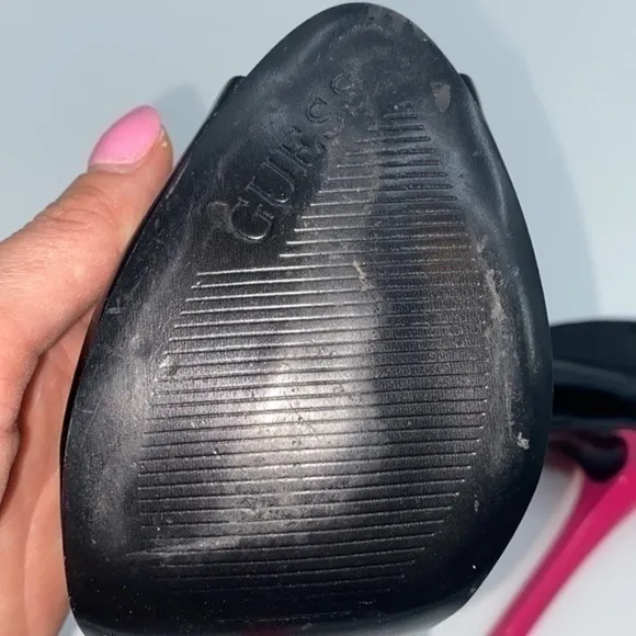 UEC Guess black &amp; neon pink patent leather peep toe platform shoes 7 1/2