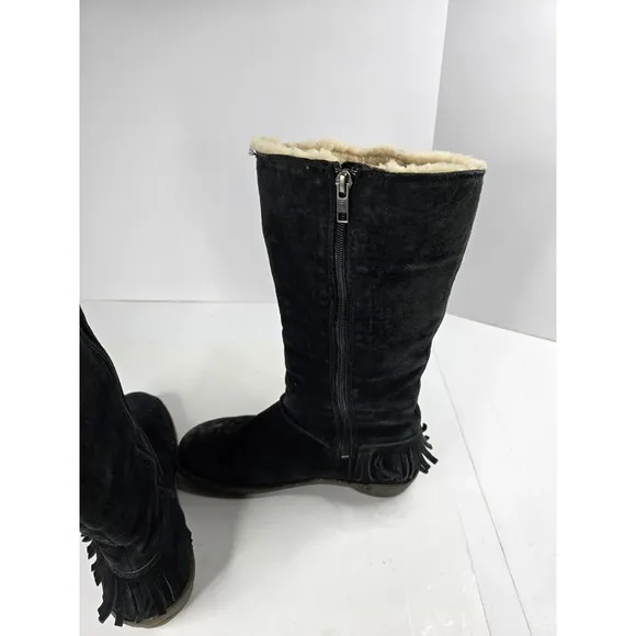 UGG 5750 Desoto Womens Tall Black Suede-Shearling Fringed Zip Boot Size 9