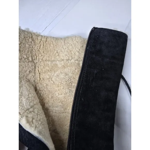 UGG 5750 Desoto Womens Tall Black Suede-Shearling Fringed Zip Boot Size 9