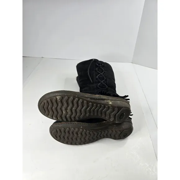 UGG 5750 Desoto Womens Tall Black Suede-Shearling Fringed Zip Boot Size 9