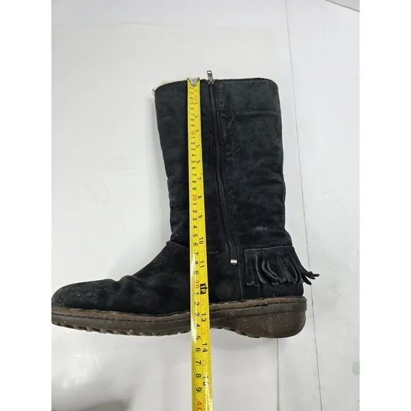 UGG 5750 Desoto Womens Tall Black Suede-Shearling Fringed Zip Boot Size 9