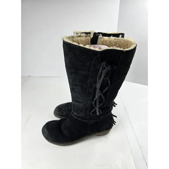 UGG 5750 Desoto Womens Tall Black Suede-Shearling Fringed Zip Boot Size 9