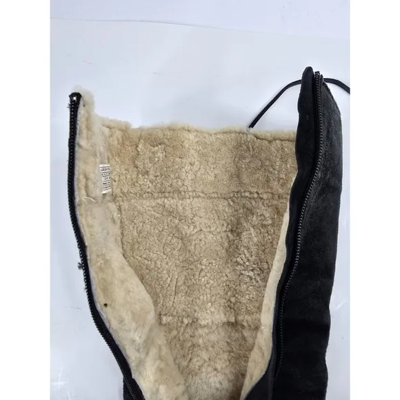 UGG 5750 Desoto Womens Tall Black Suede-Shearling Fringed Zip Boot Size 9