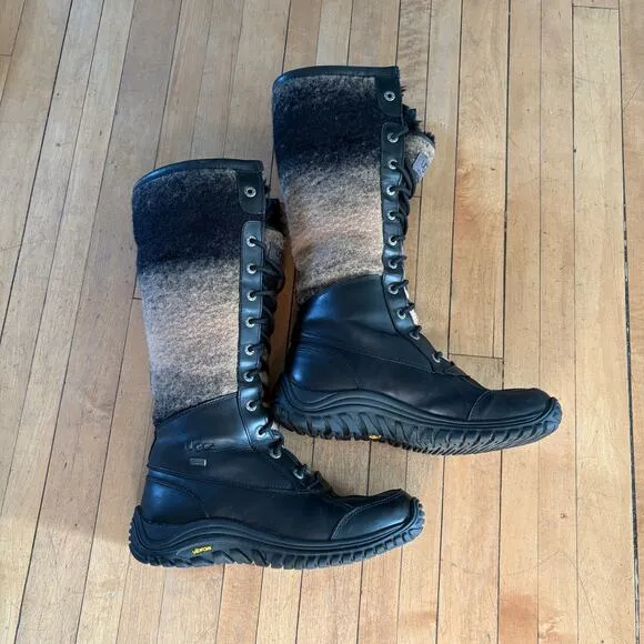 UGG Adirondack Winter Boots Size 8 Black Tan Tall Outdoors Waterproof