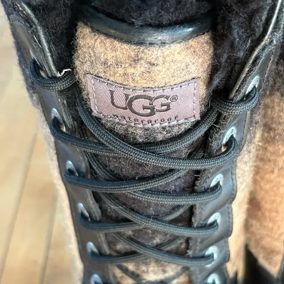 UGG Adirondack Winter Boots Size 8 Black Tan Tall Outdoors Waterproof