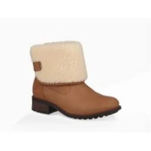 UGG Aldon Leather &amp; Wooi Ankle Boots Chestnut Brown Water Resistant Size‎ 9 New