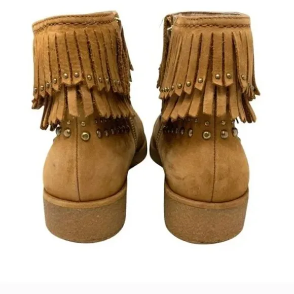 UGG Ariane Chestnut Leather Studded Fringe Wedge Ankle Boots - Size 8.5