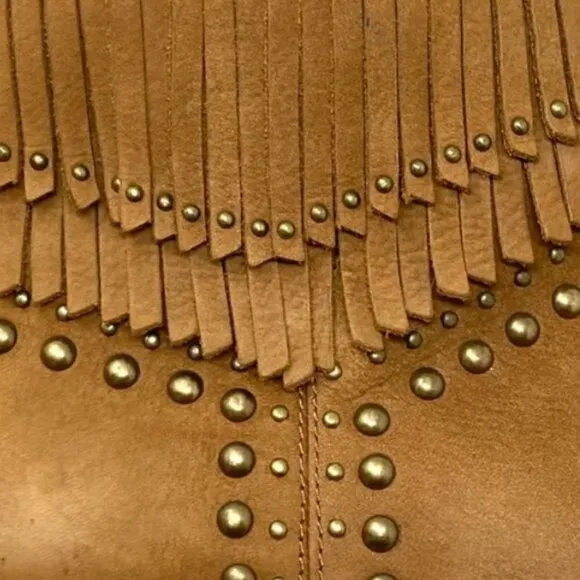 UGG Ariane Chestnut Leather Studded Fringe Wedge Ankle Boots - Size 8.5