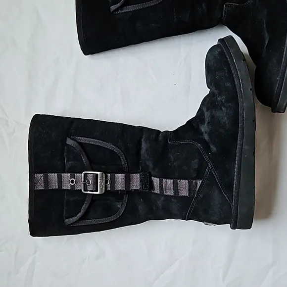 UGG Australia “1895 Retro” Cargo Tall Zip Black Sheepskin Boots Women's Size 8