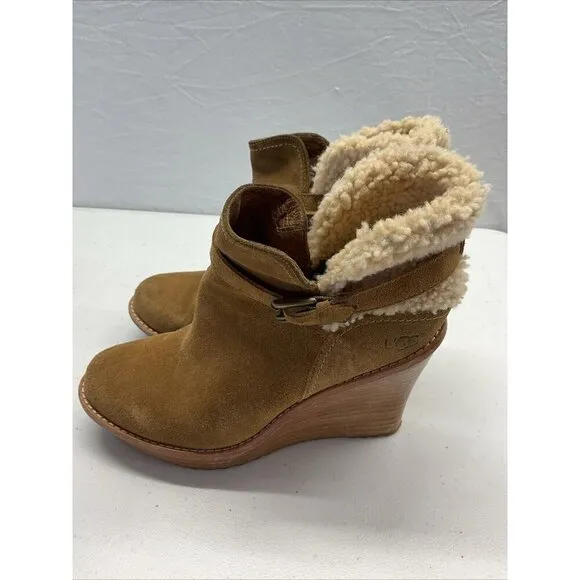 UGG Australia Anais Boots Womens 8.5 Chestnut Brown Suede Wedge Heel