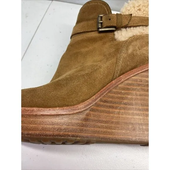 UGG Australia Anais Boots Womens 8.5 Chestnut Brown Suede Wedge Heel