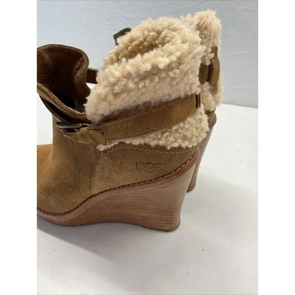 UGG Australia Anais Boots Womens 8.5 Chestnut Brown Suede Wedge Heel