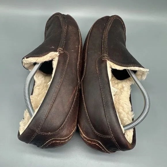 UGG Australia Ascot Men's 12 Brown Leather Lined Slippers Slip-On Low Top