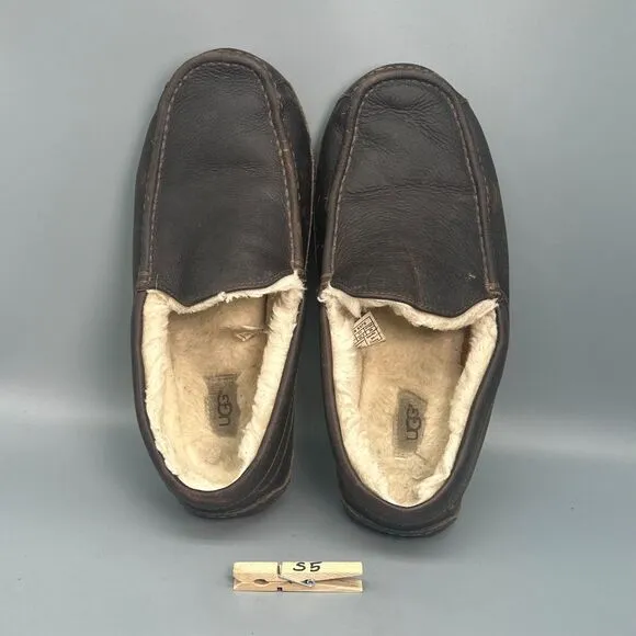 UGG Australia Ascot Men's 12 Brown Leather Lined Slippers Slip-On Low Top