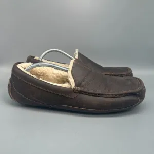 UGG Australia Ascot Men's 12 Brown Leather Lined Slippers Slip-On Low Top