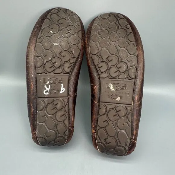 UGG Australia Ascot Men's 12 Brown Leather Lined Slippers Slip-On Low Top