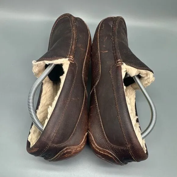 UGG Australia Ascot Men's 12 Brown Leather Lined Slippers Slip-On Low Top