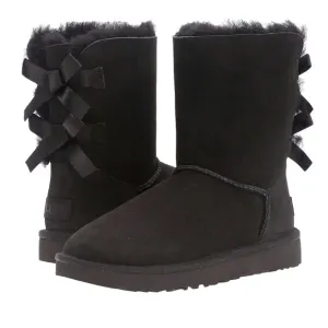 UGG Australia Bailey Bow II Ankle Boots for Women Size 4 Black Soft Fur Suede