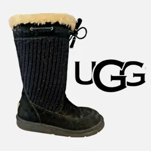 UGG Australia Black Suburb Boots in Suede &amp; Cable Knit Size 7