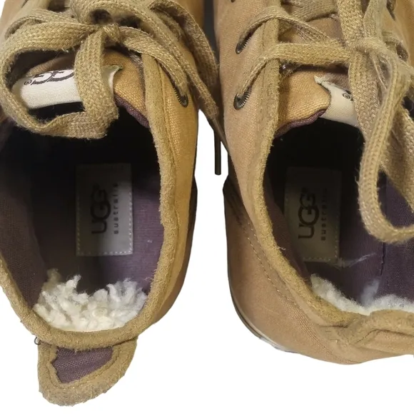 UGG Australia Canvas Lace-Up Chukka Boots Ankle Booties Beige Hippie Casual
