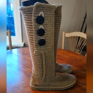 UGG Australia Cardy Classic Knit Tall Sweater Boots Tan Women Size 8