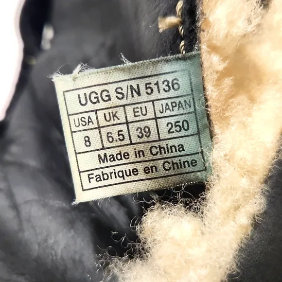 UGG Australia Cove Leather &amp; Sheepskin Black Boots Size 8