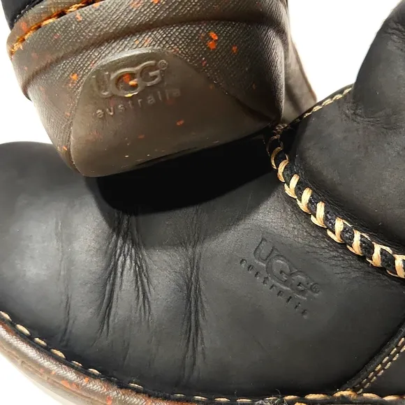 UGG Australia Cove Leather &amp; Sheepskin Black Boots Size 8