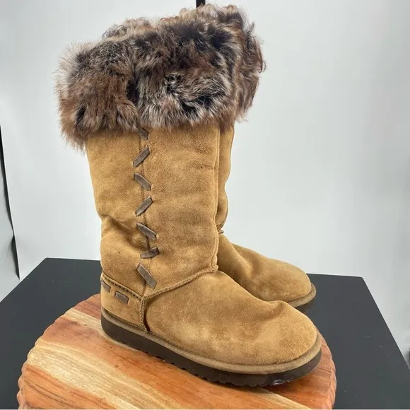 Ugg Australia Rosana Chestnut Boots Size 7 tall fur brown
